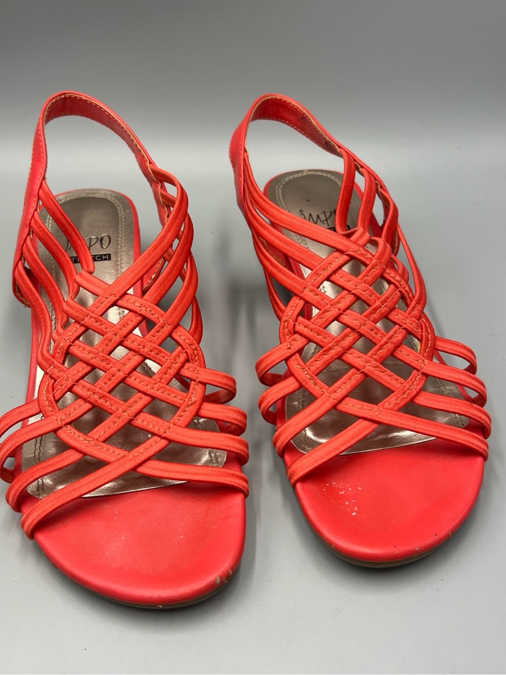 Impo Stretch Rezi Sandals. Salmon Pink, Orange Wedges. Women's Sz 8M